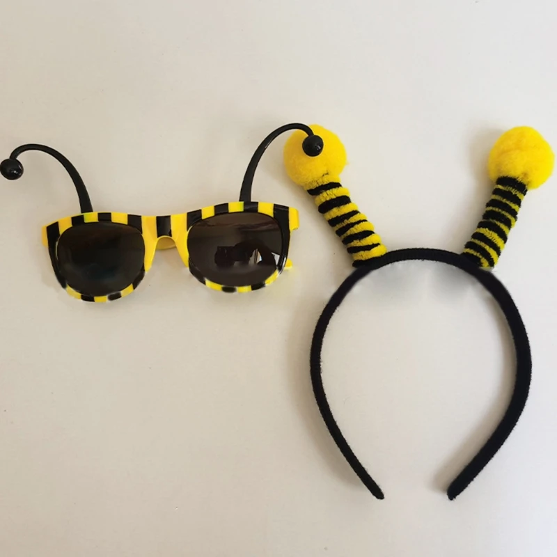 Bumble Bee Cosplay Party Favors para mujeres, hombres y niños, disfraz de fiesta, accesorio de Cosplay, juego de gafas con aro de cabeza de abeja