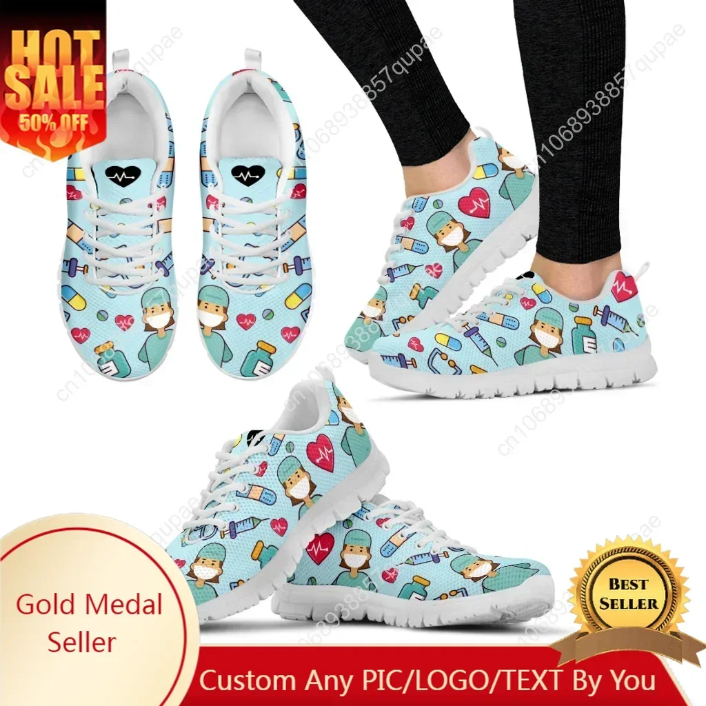 

Women Doctor Nurse Sneakers Medical Hospital Print Lightweight Mesh Flats Ladies Casual Spring Cute Nursing Shoes