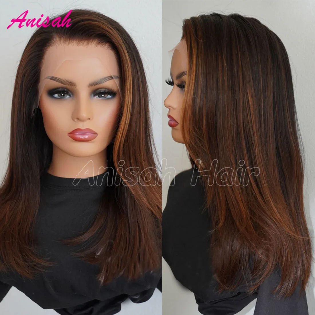 

Highlights Brown Frontal Lace Wigs Human Hair Transparent Lace Front Human Hair Wigs for Women Brazilian Lace Closure Wig