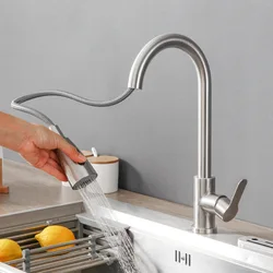 GEGVE Kitchen Faucets Copper Stainless Steel Pull Out Spout Brass Mixer Taps Hot Cold Water Accessories Stream Sprayer Head