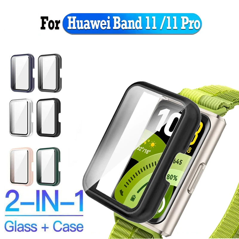 PC Case+Glass For Huawei Band 11 Pro Band11 Tempered Glass Anti-scratch Film Bumper Screen Protector Shell For Huawei Band 11