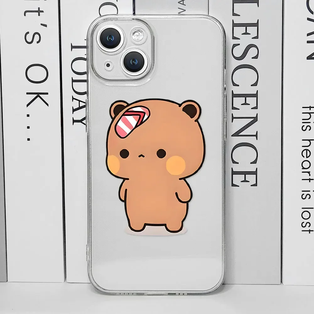 Cute Bubududu Couples Baby Bear Panda Phone Case for IPhone 16 Pro Max 11 12 13 Mini 7 8 14 15 Plus X XS MAX Clear Covers Fundas