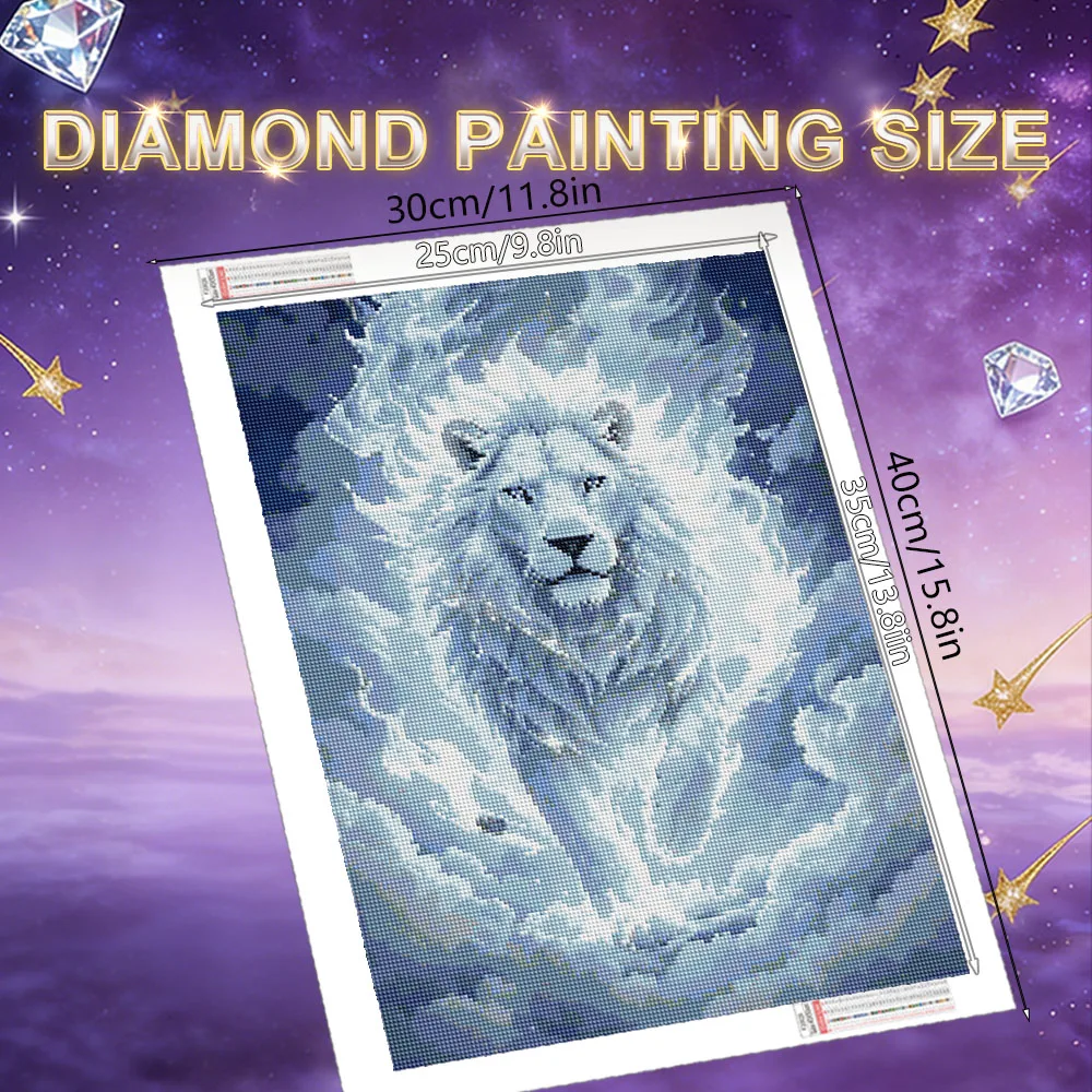 HUACAN Diamond Painting 5d Lion Winter Animal Picture Of Rhinestones Diamond Mosaic Full Kits Fantasy Home Decor Handicrafts