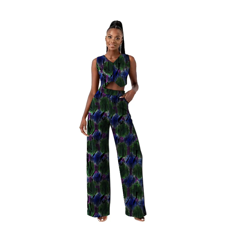 

Women's African Couture Original Design Print Sleeveless Mini Blazers Patch Straight Pants Female Ankara Outfit Tailored