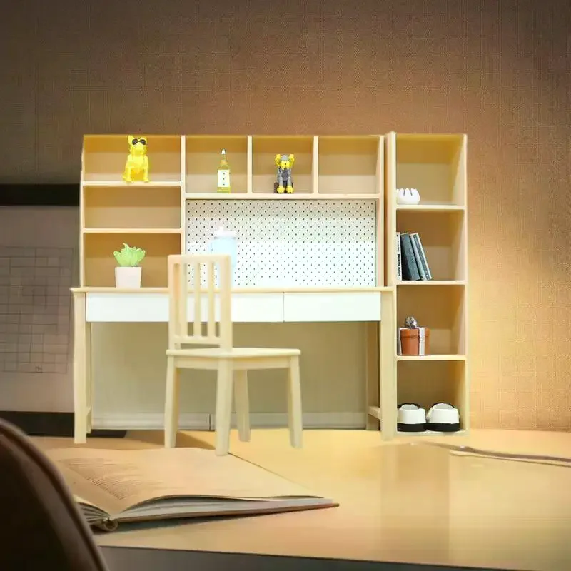 

Dollhouse Furniture Set 1/12 Scale: Mini Combo Desk Study Room, with Bookshelf Decor