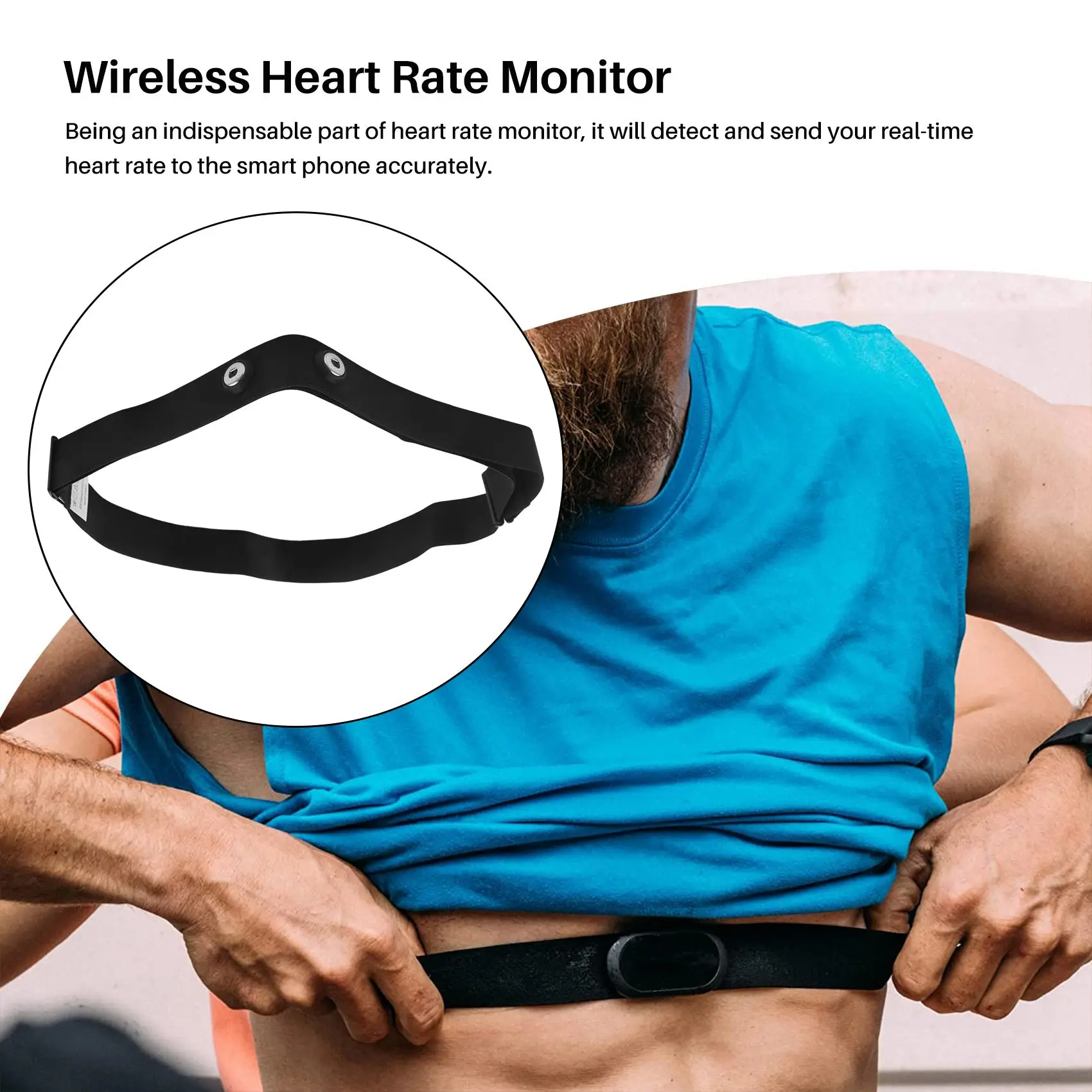 Sangle de ceinture de poitrine pour moniteur de fréquence cardiaque sans fil, noir, sport, Polar Wahoo, Garmin