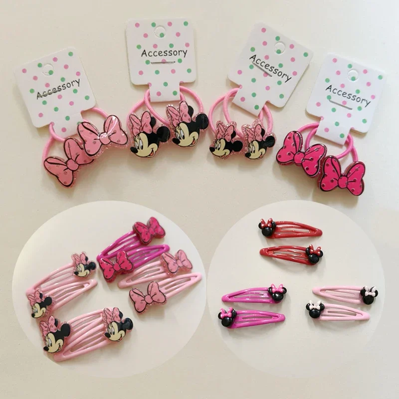 

Minnie Mouse Children Hair Rope Hairs Clip Pink Red Cartoon Bowknot BB Barrettes Rubber Band Hairpin Elastic Headwear Girl Gifts