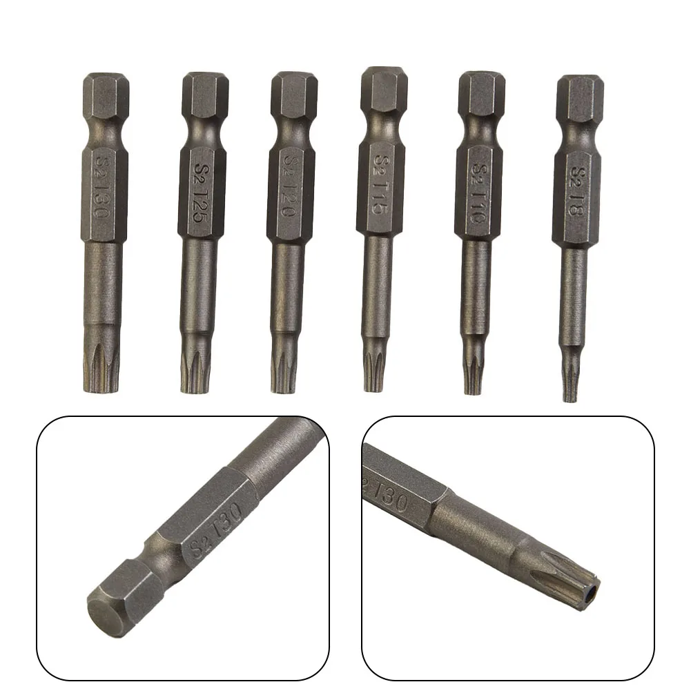 

6pcs 50mm Magnetic Torx Screwdriver Bits 1/4\\\\\\\" Hex Shank T8 T10 T15 T20 T25 T30 Hand Tool Hollow Bit Screwdriver