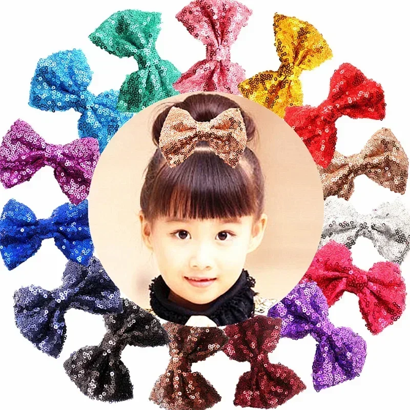 4 Inch Baby Girls Cute Glitter Sequins Hair Clips Boutique Hair Bows Hairpins Kids Hair Accessories Child Stage Headdress