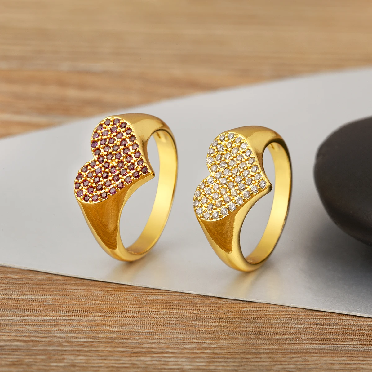 Elegant 6/7/8 Heart Shape Rings Copper Zircon Jewelry Red White Crystal Rings Hight Quality Accessories Wedding Woman Gift
