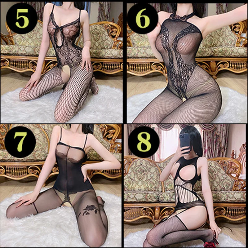 Sexy Lingerie 13 Types Bodysuit Erotic Outfit Open Crotch Stretch Mesh Body Stockings Porn Underwear Costume Ropa erótica