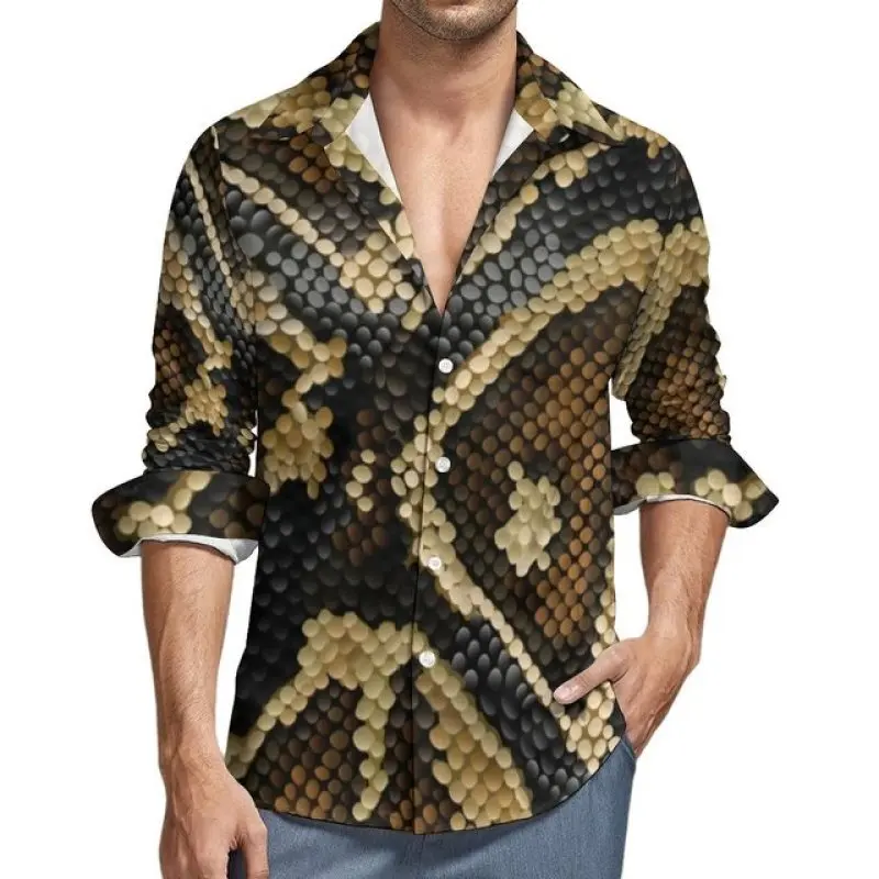 Snake Skin 3D Print Beach Shirts Men Women Casual Fashion Streetwear Oversized Lapel Long Sleeve Shirt Tops Blouse Man Clothing