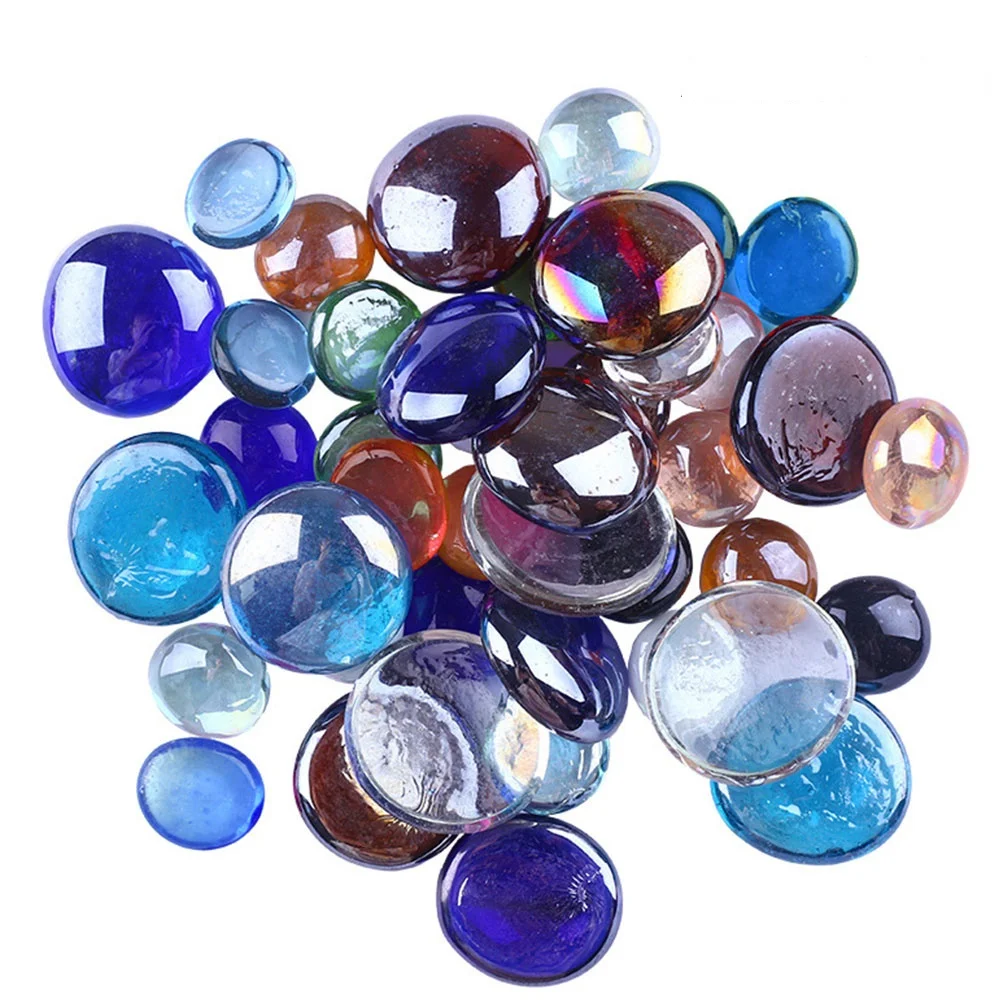 

80pcs Colored Glass Flat Beads Transparent Fake Stone Decoration For Diy Jewelry Craft Projects Home Office Decor Beads