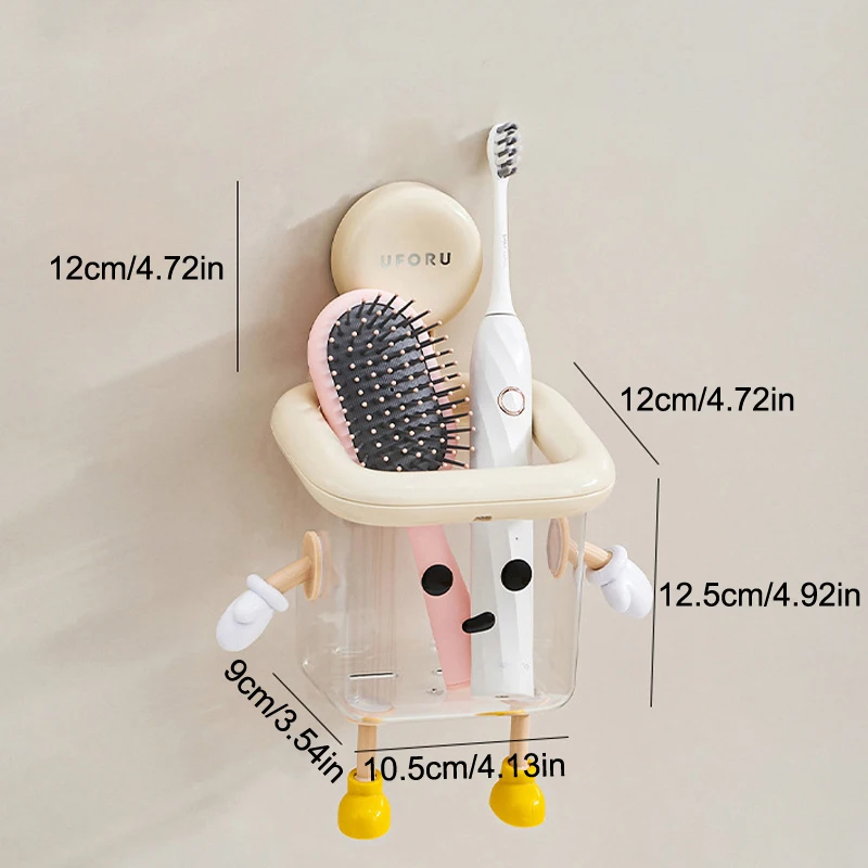 1 Pcs Toothbrush Holder Wall-Mounted Perforation-Free Suction Cup Bathroom Multi-Functional Plastic Transparent Storage Box