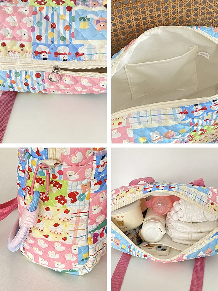 Quilted Cotton Baby Diaper Bag Caddy Nappy Bag Zipper Handbag Maternity Bag Travel Baby Items Storage Luggage Bag Toiletry Kits