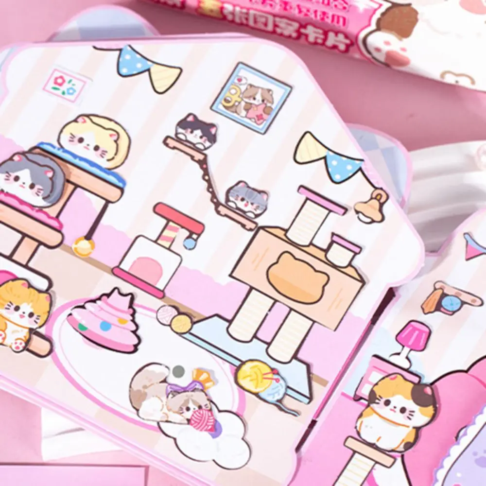 

Развивающая магнитная книга Монтессори, ручной работы, с мультяшными котиками, 3D-наклейками, для малышей, DIY, для творчества