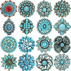 Turquoise Flower Brooch for Women UnisexTibetan Style Turkish Blue Badge Pins Banquet Party Backpack Gifts Jewelry Accessories