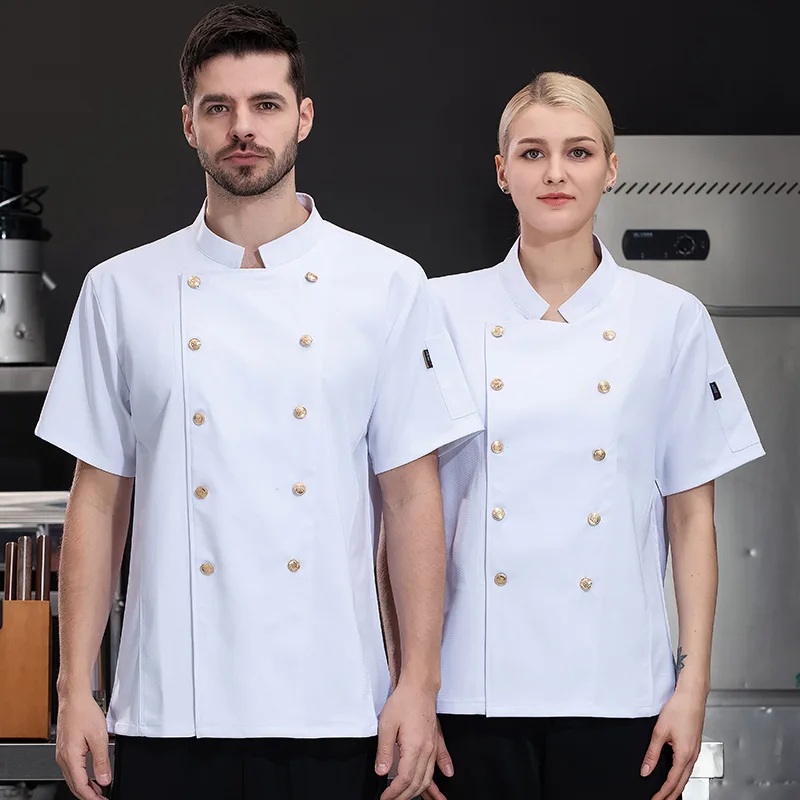 

Рабочая униформа для отеля, ресторана, кухни, куртка шеф-повара с короткими рукавами, летнее белое кухонное пальто для пекарни, кондитерских изделий
