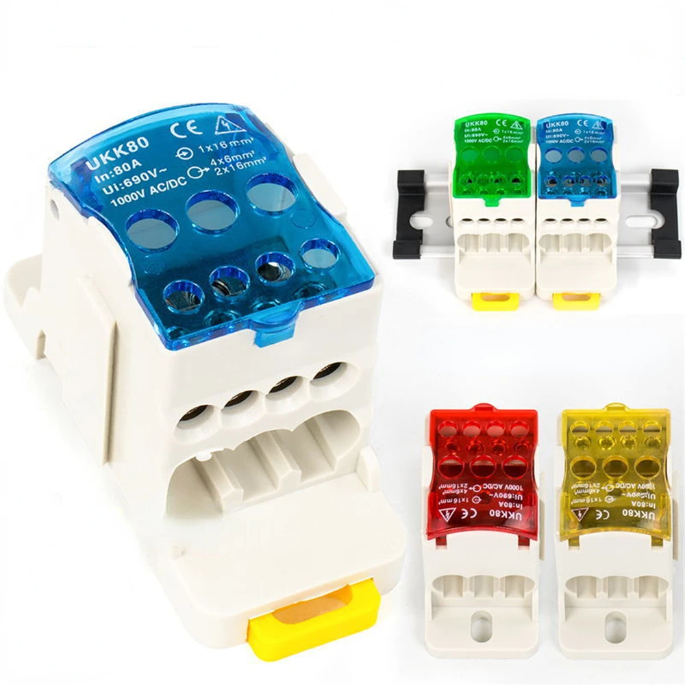 

1PC UKK80A Terminal Block 1 in many Out Din Rail distribution Box Universal Electric Wire Connector