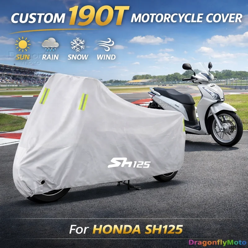 

Чехол для мотоцикла HONDA SH125 SH125i SH 125 150i, серебристый, водонепроницаемый, защита от УФ-лучей, дождя, пыли, солнца, для улицы и дома