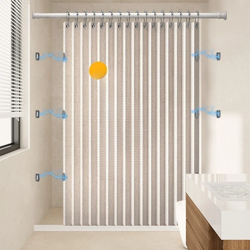 ستائر دش مقاومة للماء من الكتان المقلد، حلقة كبيرة من القماش السميك، ستائر دش غير شفافة في الحمامات، ستائر سهلة التركيب #4