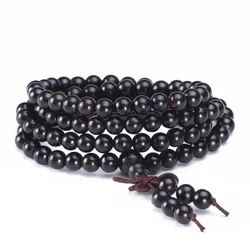 Natural African Ebony Bracelets 6mm Buddha 108PCS Black Sandalwood Meditation Prayer Mala BRO577