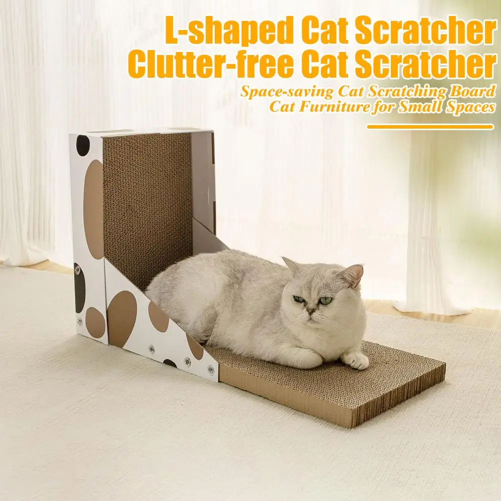 Corner Cat Scratcher Vertical L-shaped Cat Scratching Board with Box Indoor Cat Scratcher Lounger Furniture for Cats for Cats