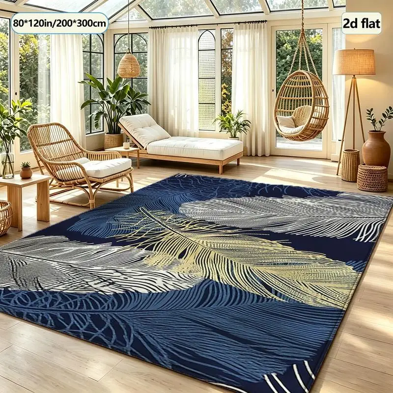Navy Blue Gold White Tropical Leaf Carpet Floor Modern Plant Style Home Decor Living Room Bedroom Carpet