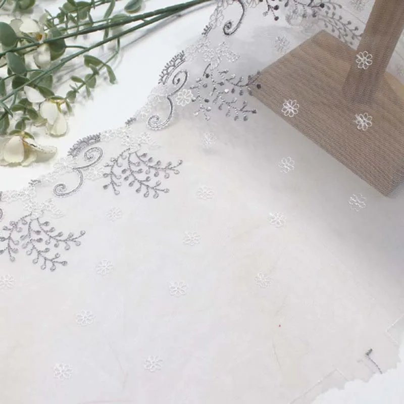 90Yards Grey Embroidered Lace Trim Skirt Hem Underwear Sewing Craft DIY Apparel Fabric Dress Lace Lingerie Bikini