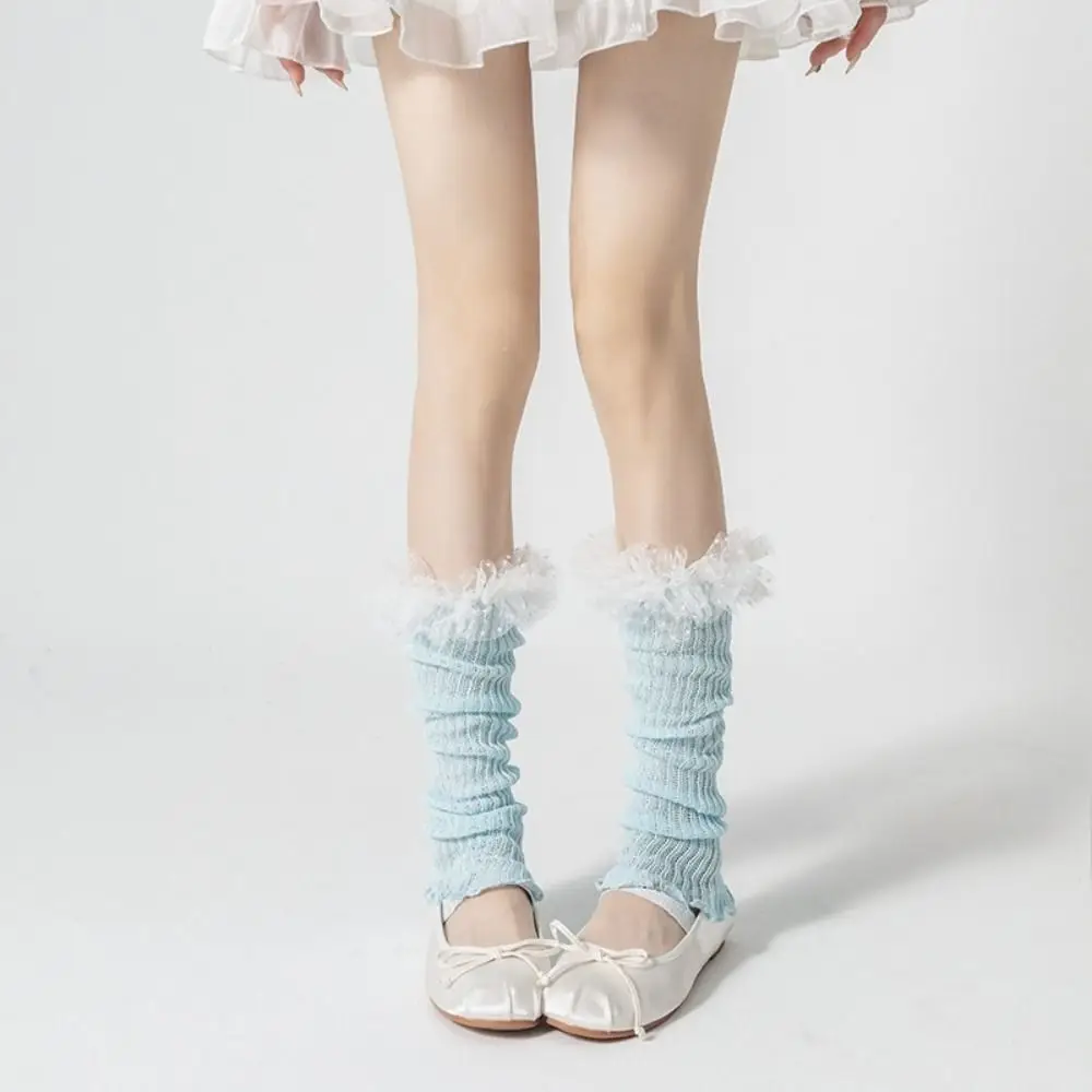 كل مباراة الباليه نمط الحلو جوارب السيقان لون الحلوى القطن الباليه العجل الجوارب الطويلة الدانتيل حافة محبوك المفتوحة تو الجوارب النساء #3