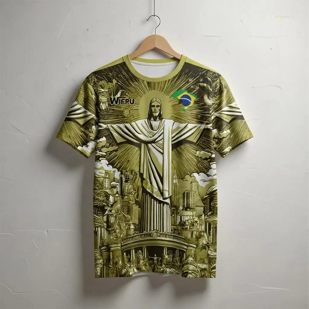 Brazil Jesus Print Soccer Jersey 2026 Summer New Football Training Top Adult And Children's Outdoor Breathable Quick-Drying Tee