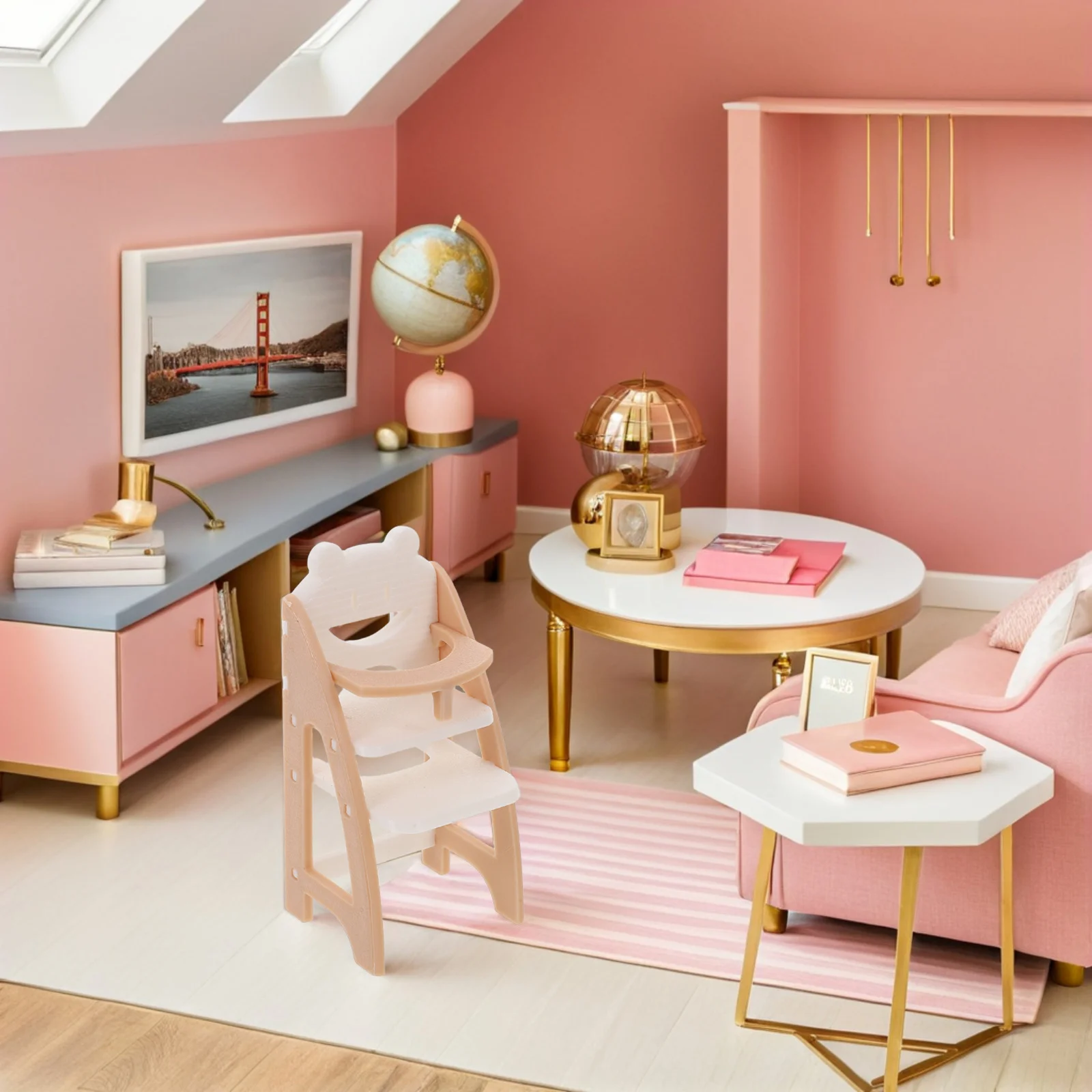 

Baby High Chair Realistic 1:12 Miniature Dollhouse Infant Dining Chair Pretend Play Furniture Accessory Lightweight Bright Color