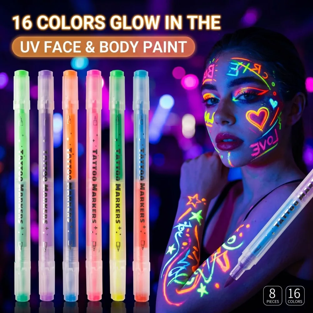 Easy Wash Off Face Paint Markers Non-Toxic Water-Based Glow Face Paint Black Light Reactive 12/18 Colors Body Paint Markers
