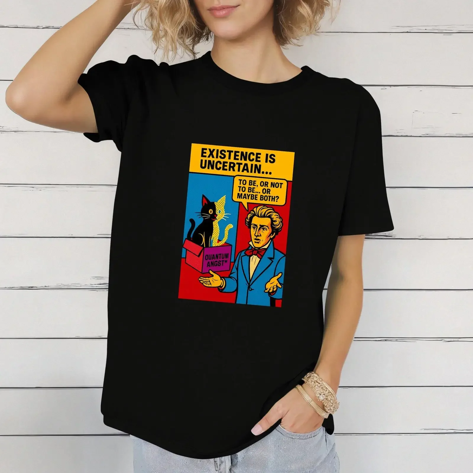 Schrödinger amp 39 s Cat Pop Art T Shirt Existential Thinker Design vintage Washed fashion Slightly Stylish homme