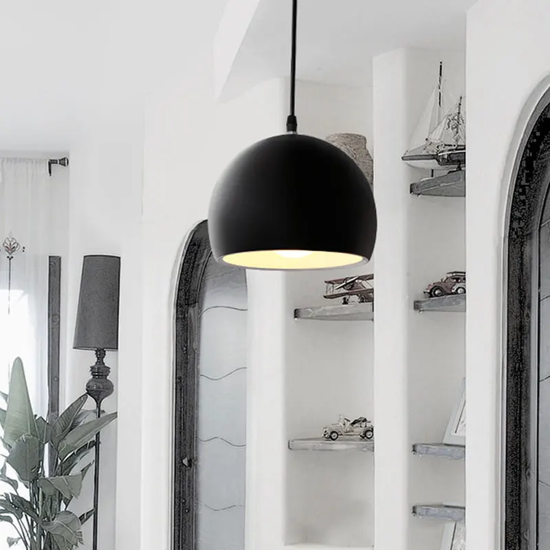 

Nordic Restaurant Chandelier Clothing, Bar Counter Engineering Creative Spherical Living Room Black And White Lampshade