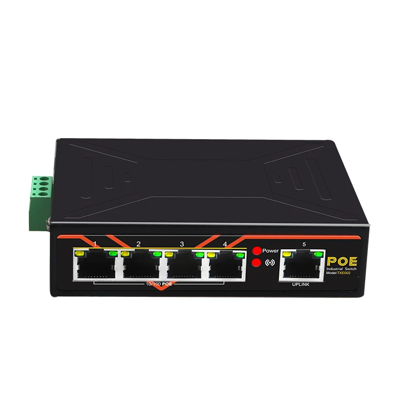 Switch POE a 5 porte Switch Ethernet rapido di livello industriale 10/100Mbps switch di rete tipo DIN Rail 48V 65W