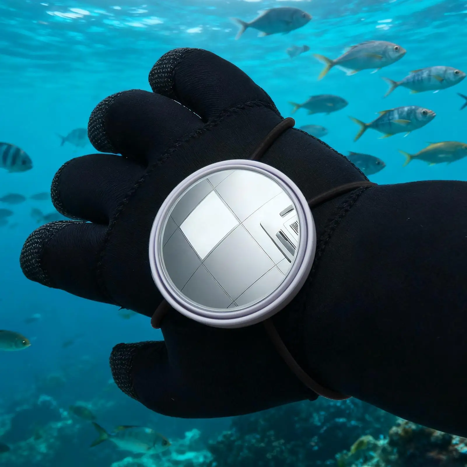 

Diver Safety Wrist Mirror Waterproof Convex Rearview for 360 degree Awareness, Scuba Snorkeling & Cave Exploration