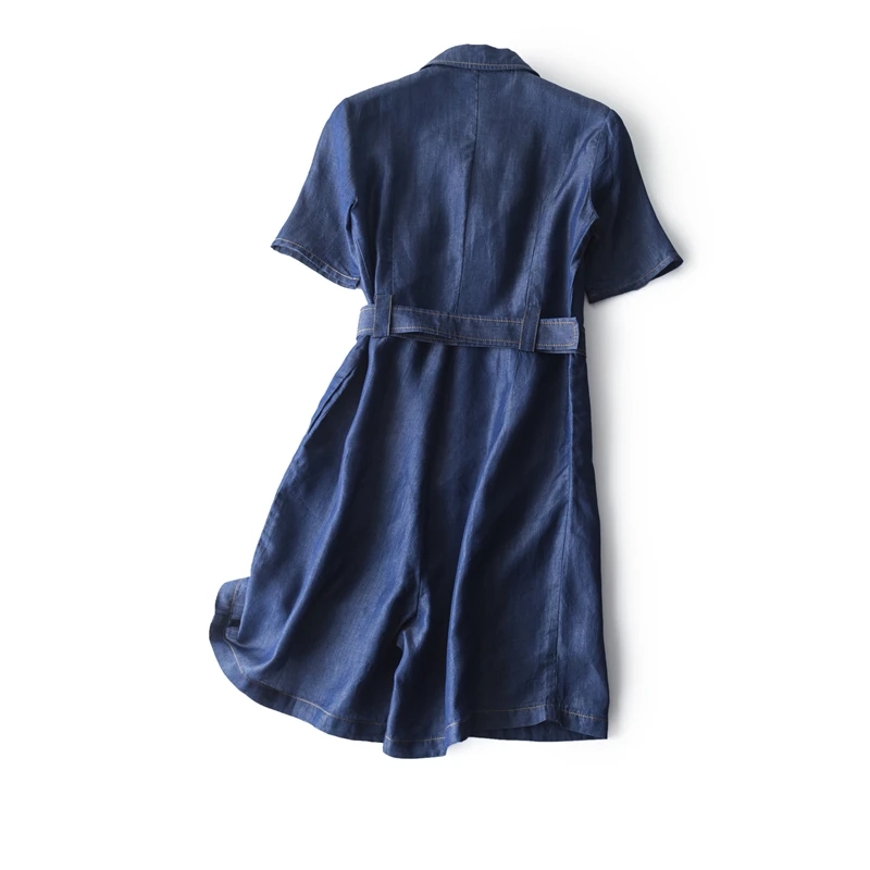 Novedad de verano, pantalones de ort con cinturón de cintura Retro de Hong Kong Sle para mujer, mono de Lyocell fino adelgazante de cintura alta y azul profundo