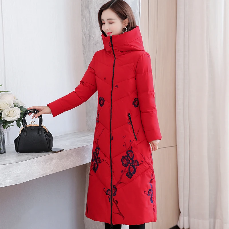 2023 New Women\'s Winter Jacket Hooded Embroidery Long Coat Female Casual Thick Woman Parkas High Quality Zipper Puffer Jakcet