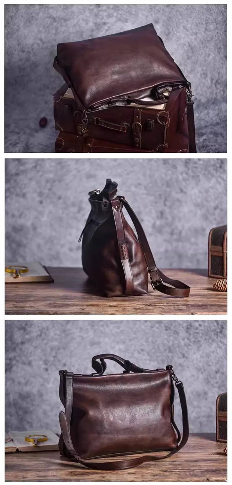 PNDME Designer Vintage Echtleder Aktentasche für Damen und Herren, Organizer, Luxus Rindsleder Arbeitstasche, Laptop-Messenger-Tasche, Handtasche – Detail 14