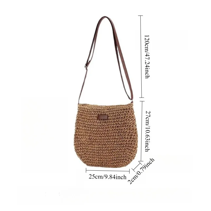 Bolsa de palha tecida, ombro único, tecelagem elegante feminina, estilo ins, praia à beira-mar, bolsa crossbody para mulheres