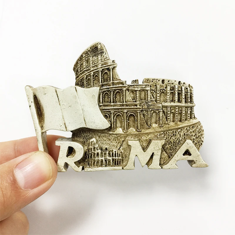 

Resin Refrigerator Magnet with Roman Colosseum and Flag - Magnetic Decorative Sticker - Travel Souvenir