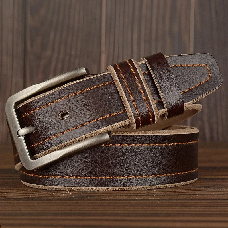 Fashion Men Belts Genuine Leather Luxury Designer Brown Vintage Waist Belt For Jeans Thread Belt Cowboy Hombre Dropshipping