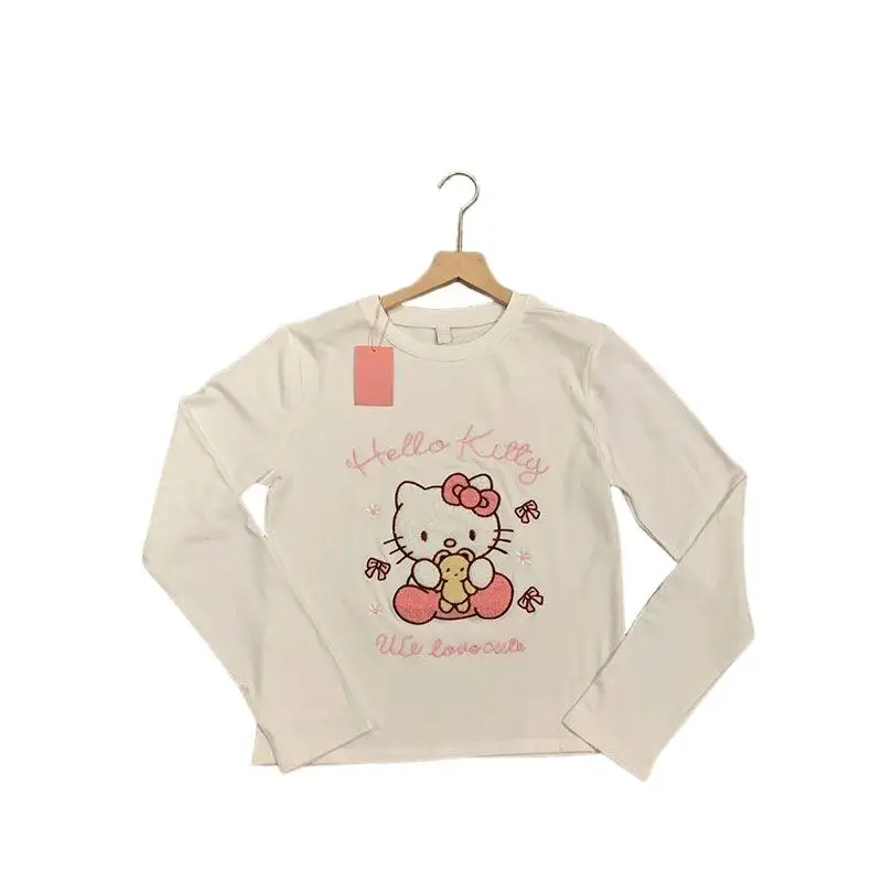 

Sanrio Hello Kitty New Y2K Millennium Spicy Girl T-shirt For Women Fashion Sweet Round Neck Long Sleeve Tees Trend Versatile Top
