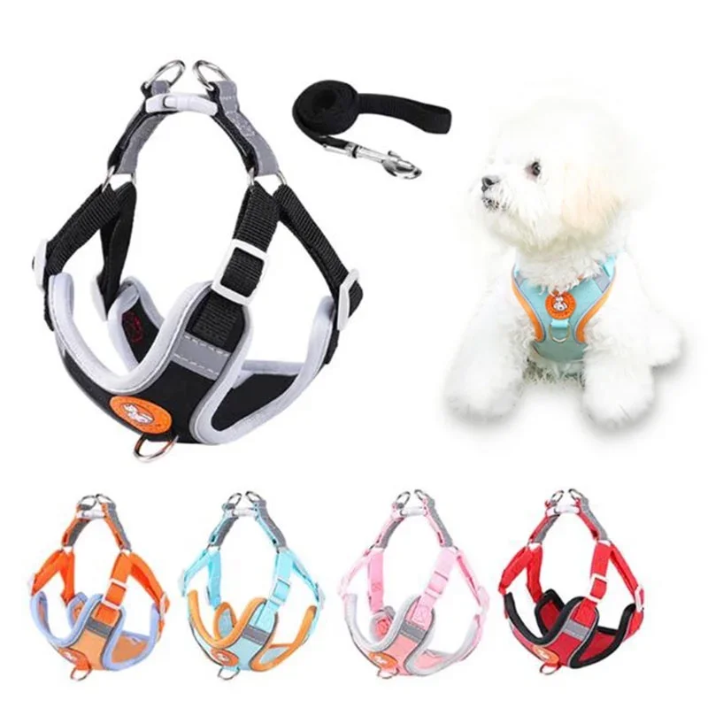 

Dog Adjustable Harness and Leash Set for Small Medium Reflective Doggy Cat Vest Chest Strap Pet Lead Walking Running Supplies