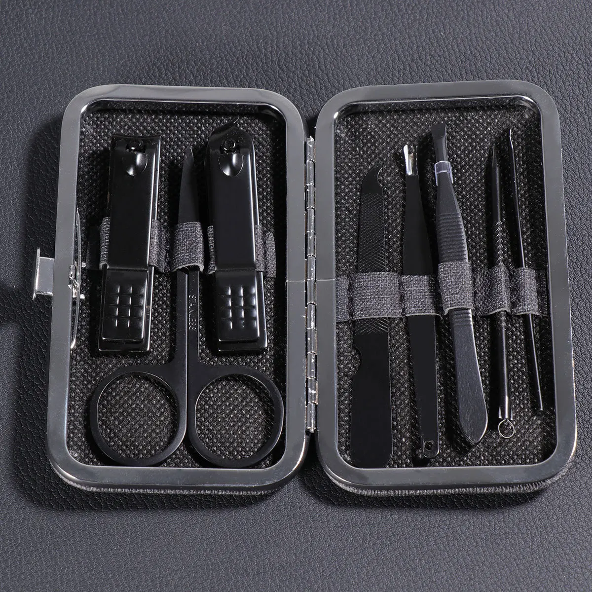 8pcs Stainless Steel Manicure Set Nail Cutter Tool For Pedicure Grooming Eyebrow Shaping Ear Cleaning Kit With Case Black