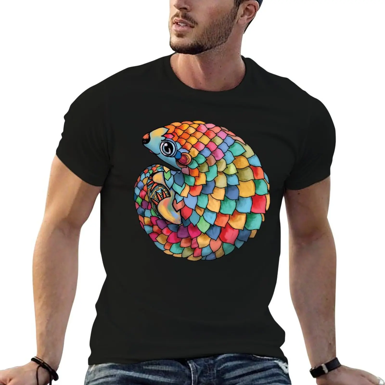 Rainbow Pangolin T-Shirt No Iron Casual Short Sleeve Top