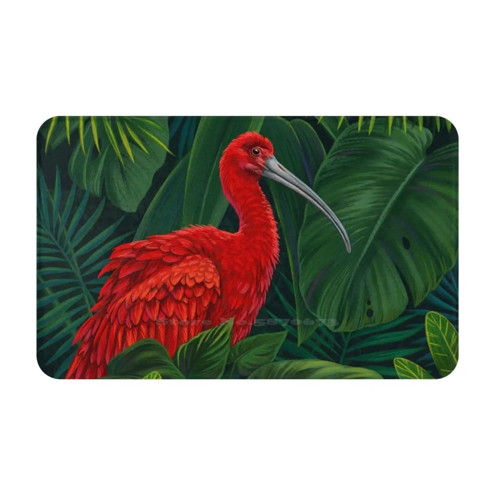 Scarlet Ibis Soft Cushion Car Home Carpet Door Mat Bird Ibis Red Jungle Rainforest Nature Green Leaves