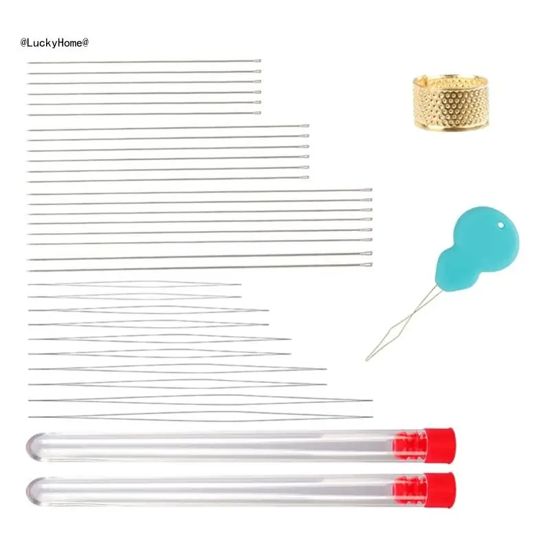 Beading Needle Set with Storage Case for Bracelet Jewelry Making, Including Threaders, Thimble, Bracelet String Cord 11UA