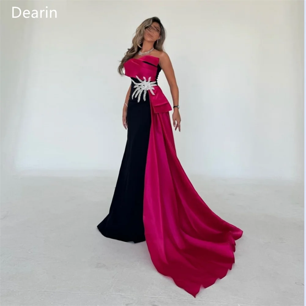 Customized Formal Dress Dearin Strapless A-line Floor Length Skirts Draped Layered Sleeveless Applique Bespoke Occasion Dresses